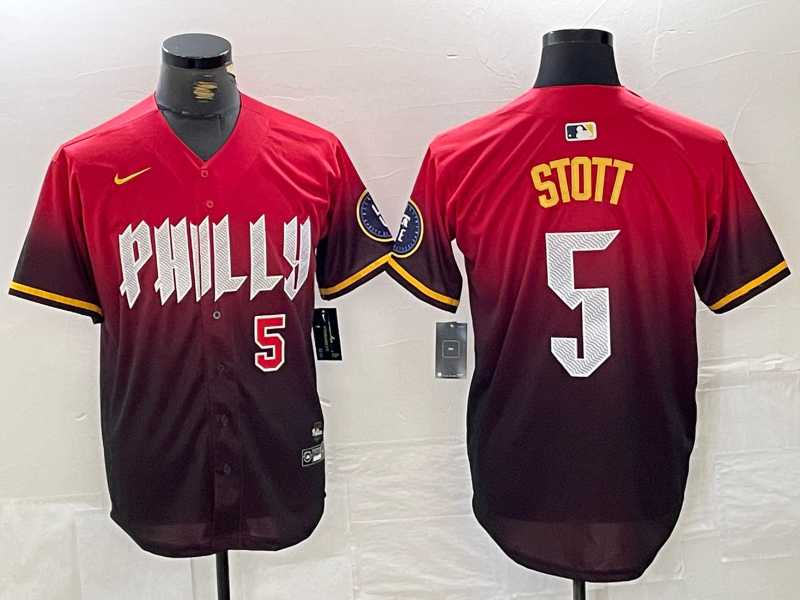 Mens Philadelphia Phillies #5 Bryson Stott Red 2024 City Player Number Cool Base Jerseys